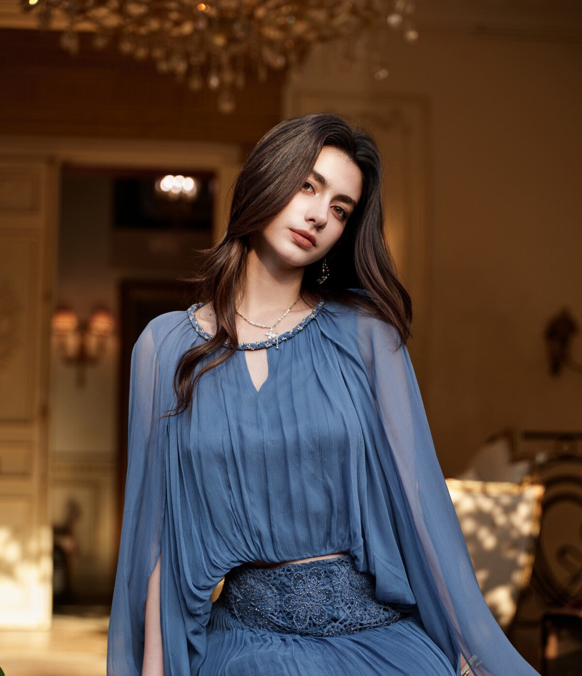 Beaded Viscose Top and Skirt Set - Elegant Spring Style