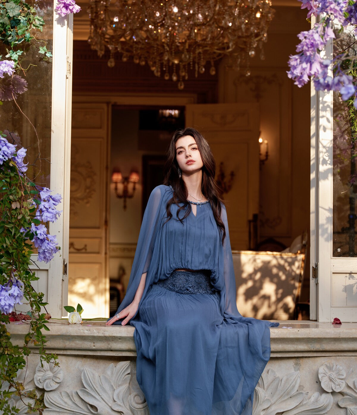Beaded Viscose Top and Skirt Set - Elegant Spring Style