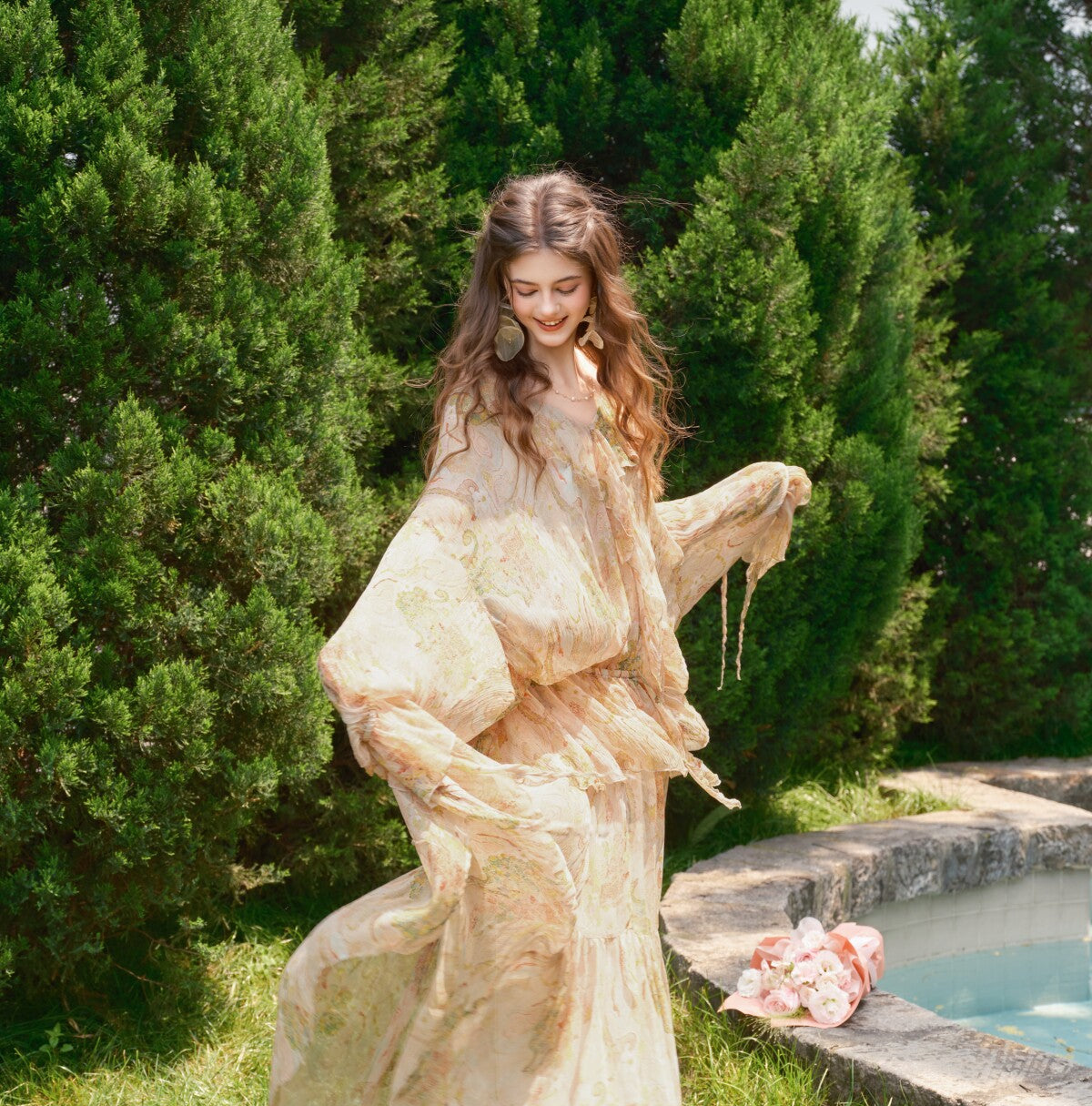 Viscose 2-Piece Set - Campania Flower Top and Skirt