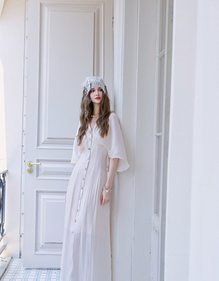 Viscose Dress with Cape and Waist Tie