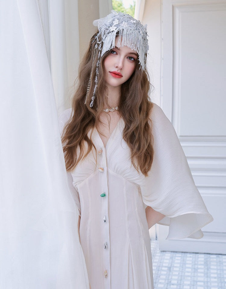 Viscose Dress with Cape and Waist Tie