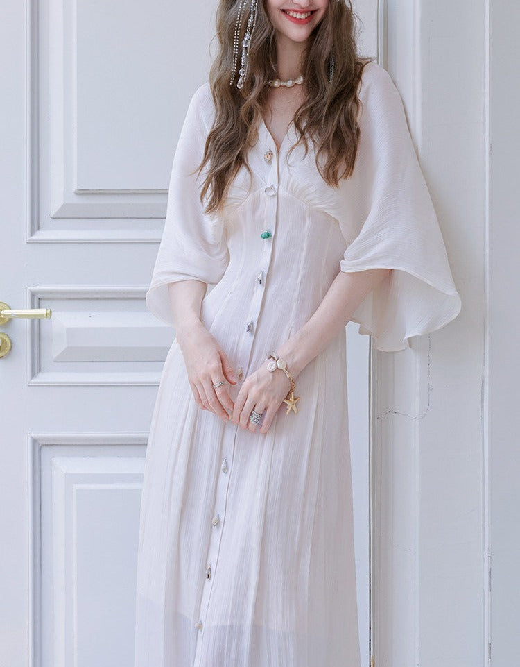 Viscose Dress with Cape and Waist Tie