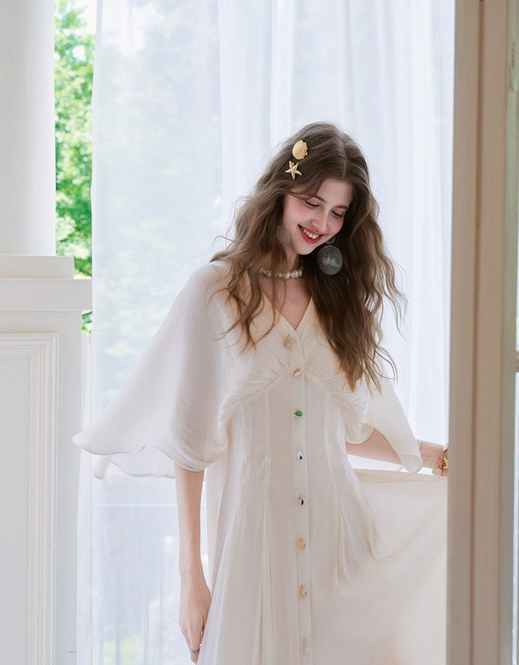 Viscose Dress with Cape and Waist Tie