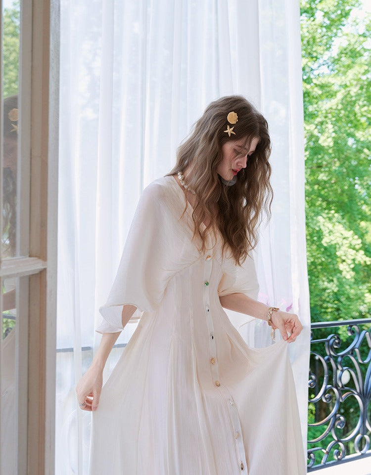 Viscose Dress with Cape and Waist Tie