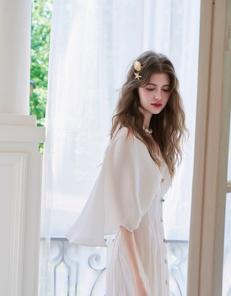 Viscose Dress with Cape and Waist Tie