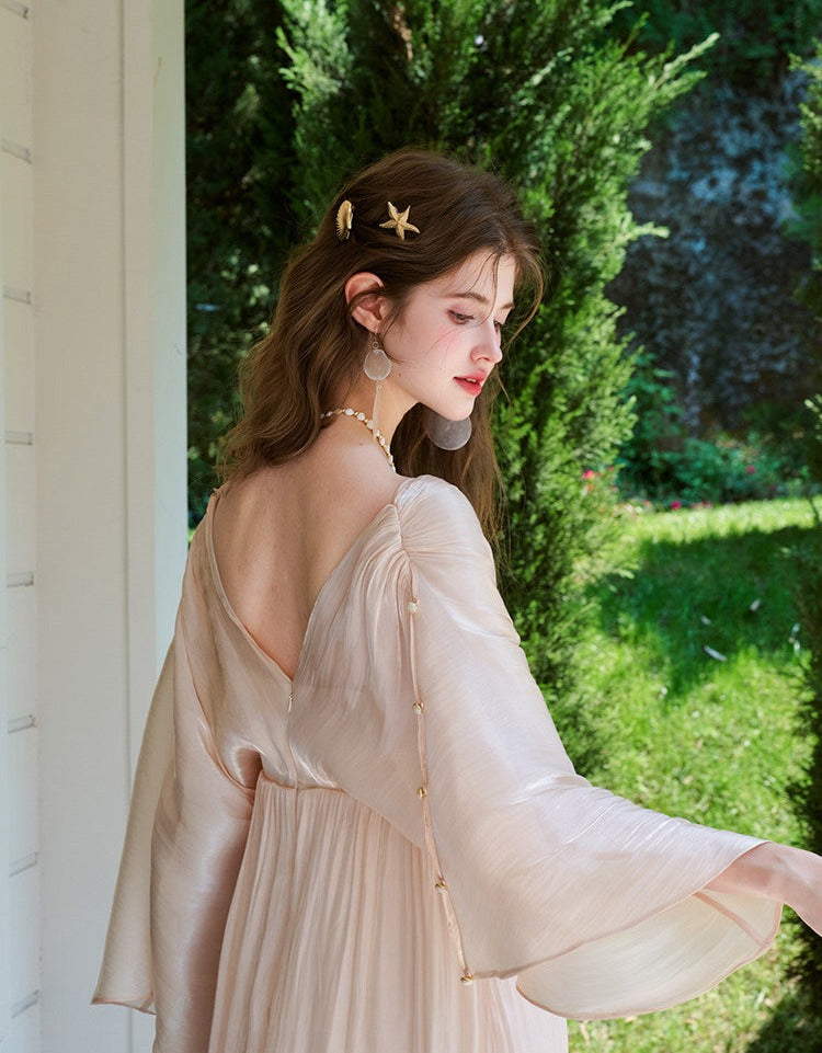 Satin Lace Dress - Elegant Batwing Sleeve