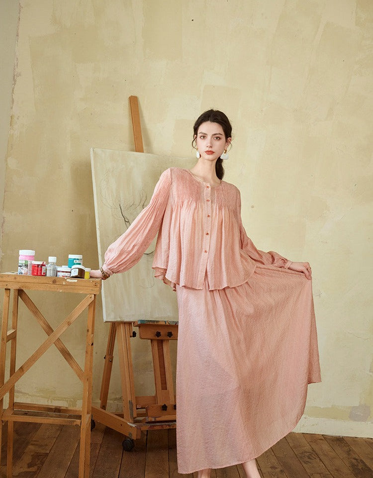 Tencel Ramie Top and Skirt Set - Elegant Design