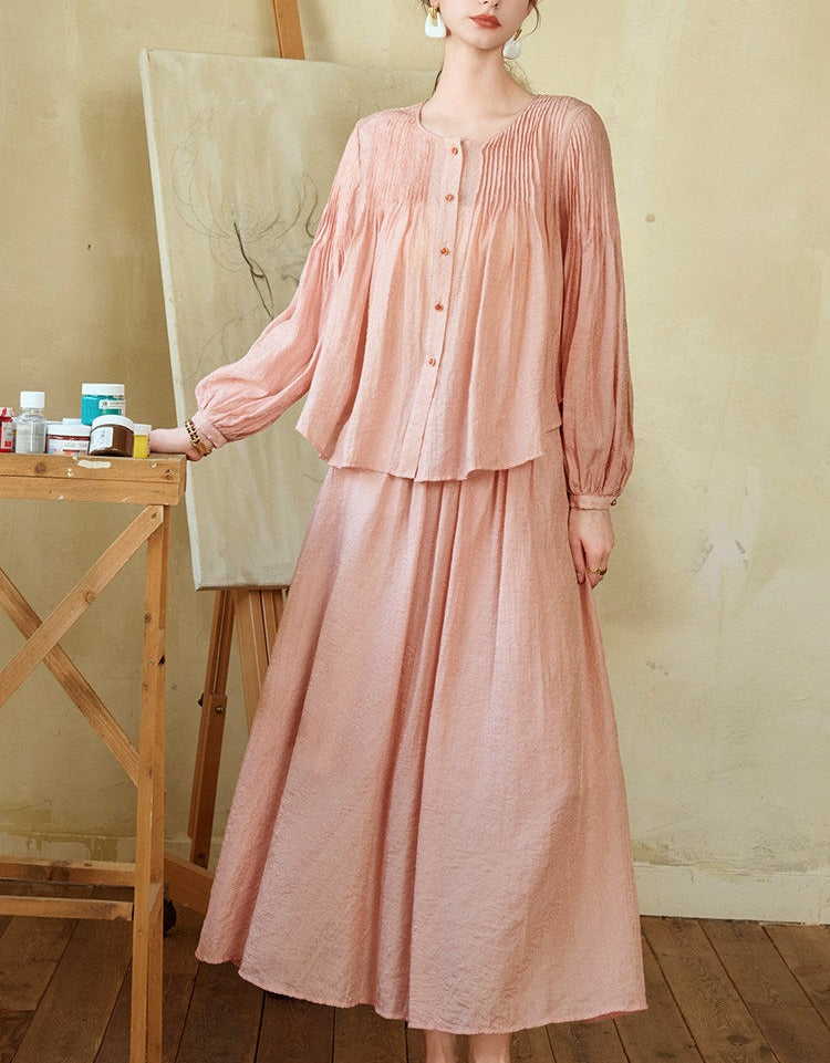 Tencel Ramie Top and Skirt Set - Elegant Design