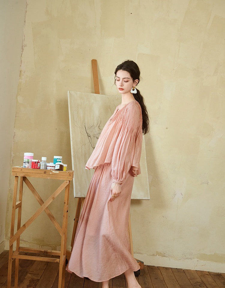Tencel Ramie Top and Skirt Set - Elegant Design