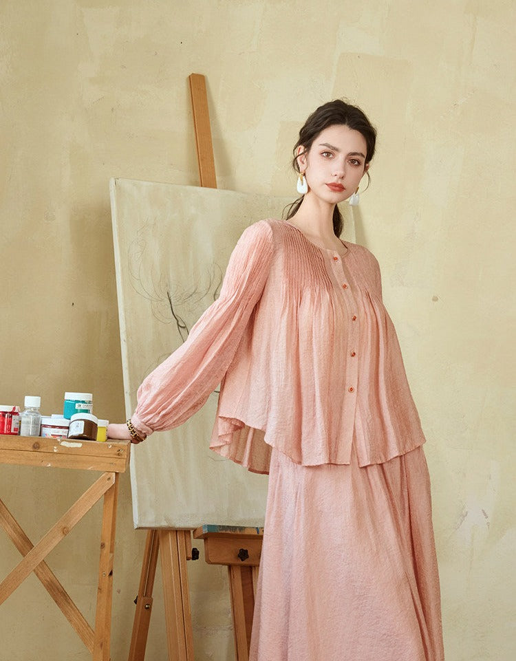 Tencel Ramie Top and Skirt Set - Elegant Design