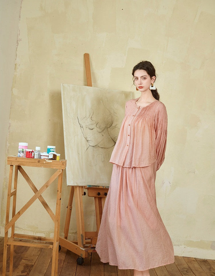 Tencel Ramie Top and Skirt Set - Elegant Design