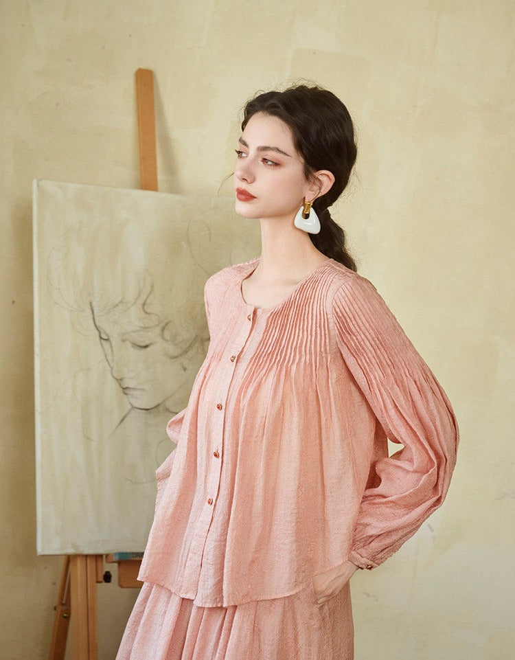 Tencel Ramie Top and Skirt Set - Elegant Design