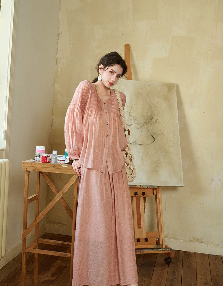 Tencel Ramie Top and Skirt Set - Elegant Design