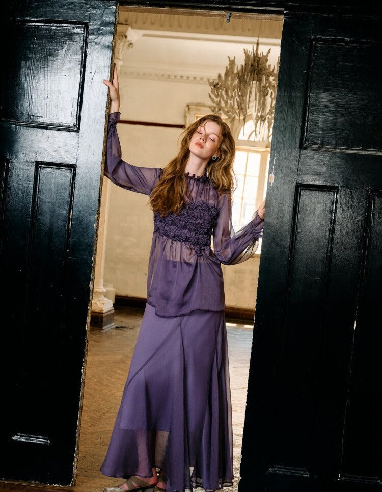 Viscose Set - Elegant Textured Top and Flowing Skirt