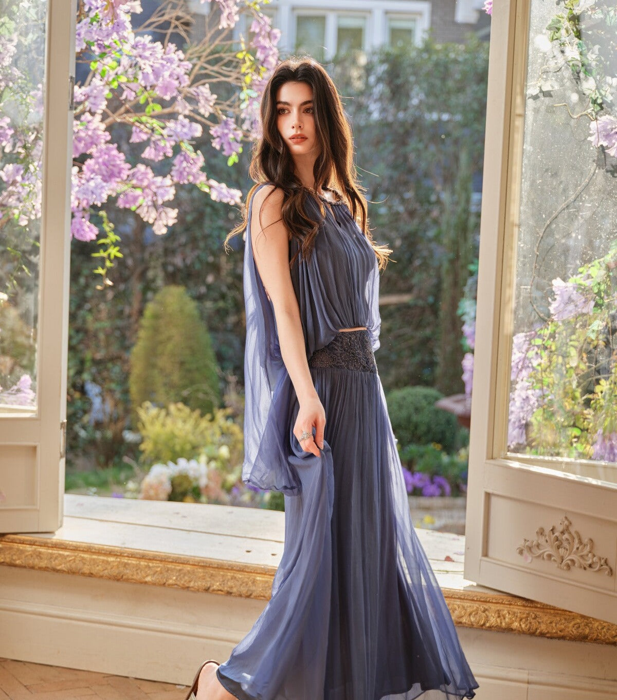 Beaded Viscose Top and Skirt Set - Elegant Spring Style