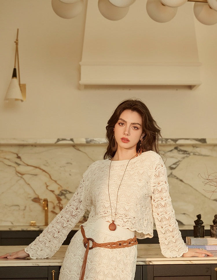 Knitted Viscose Top and Skirt Set - Bohemian Style