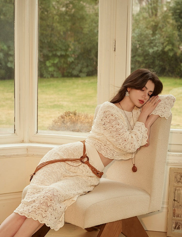 Knitted Viscose Top and Skirt Set - Bohemian Style