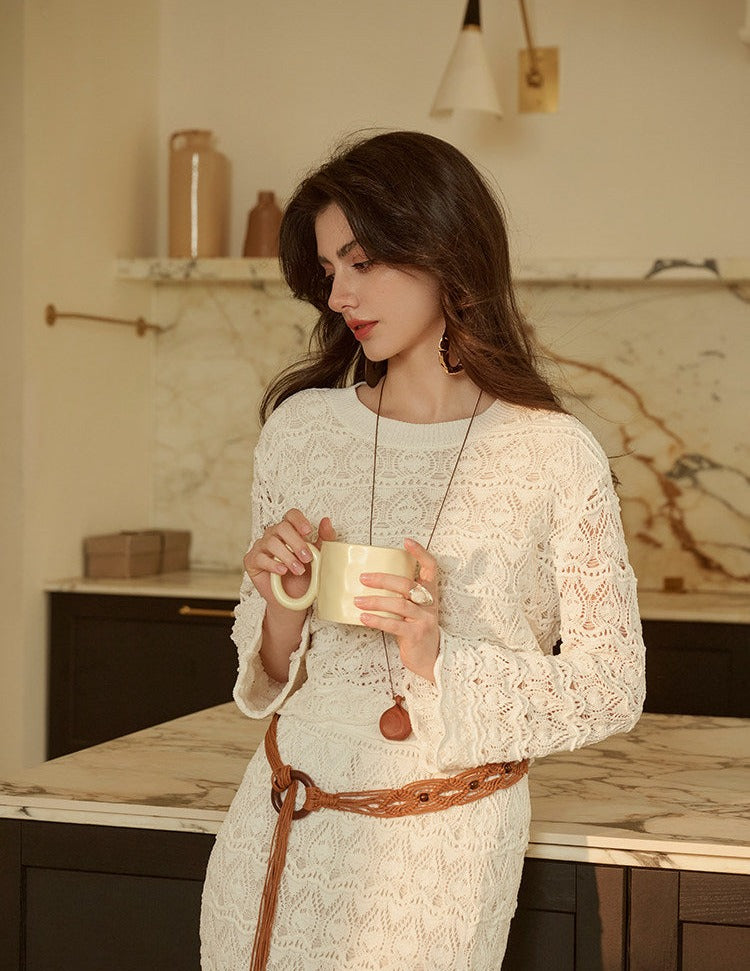 Knitted Viscose Top and Skirt Set - Bohemian Style
