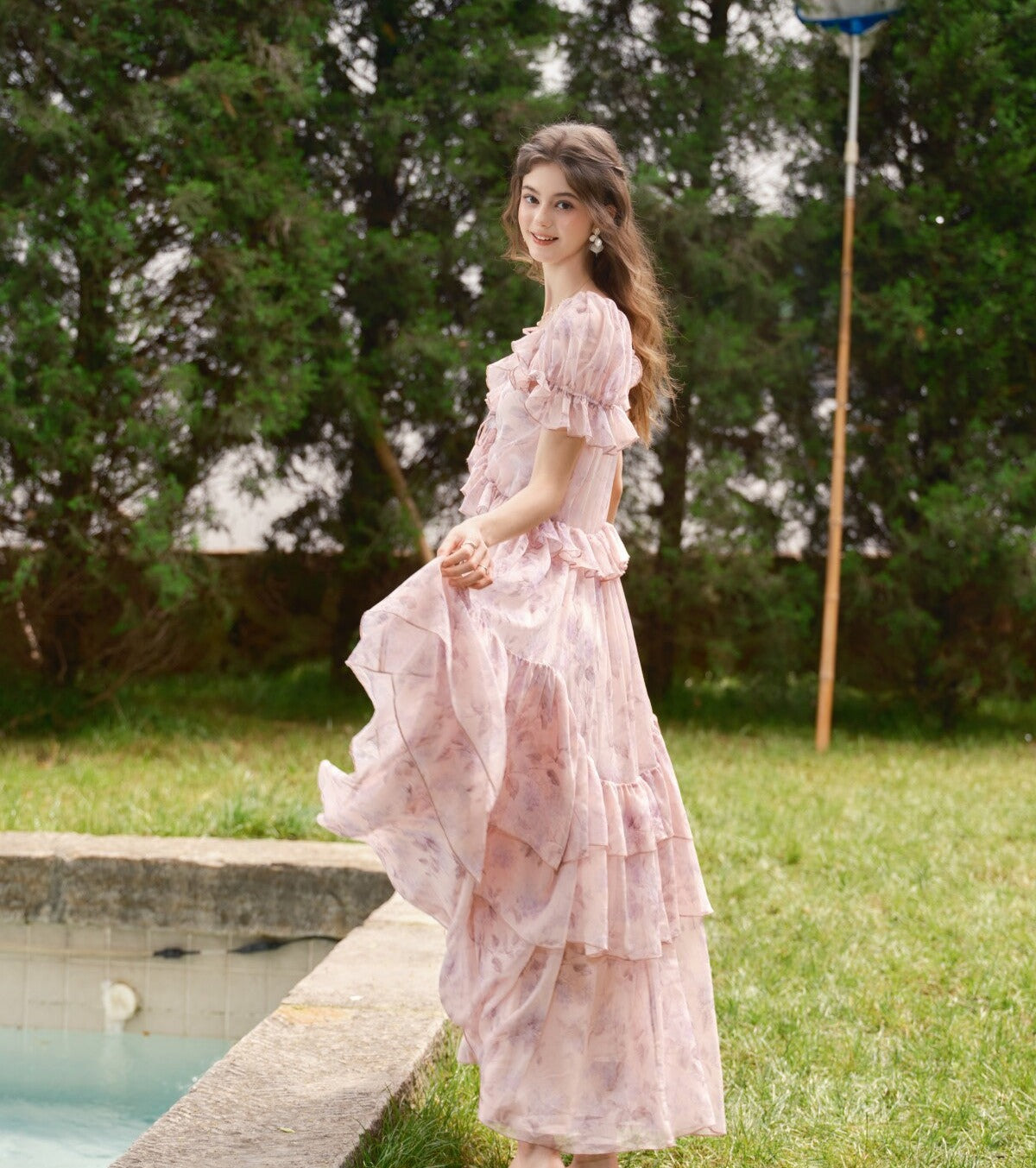 Viscose Dress - Ruffled Giverny Garden Print