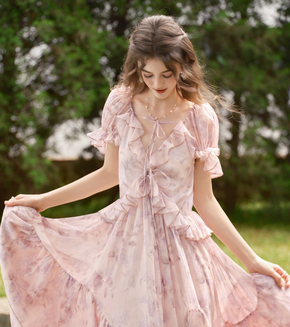 Viscose Dress - Ruffled Giverny Garden Print