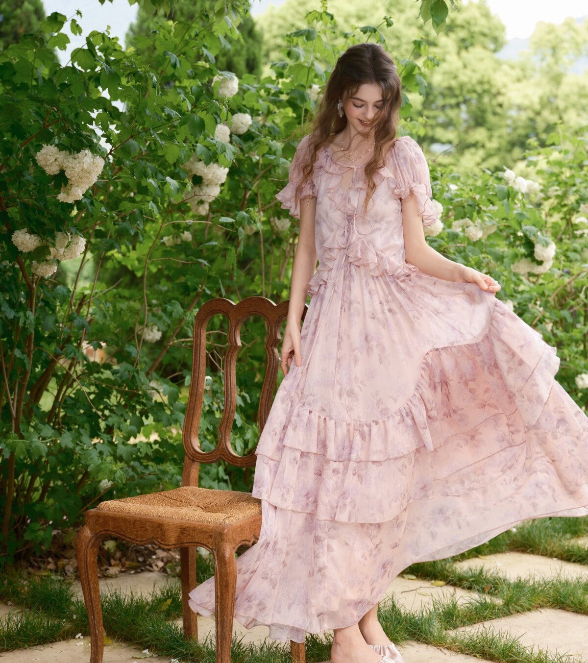 Viscose Dress - Ruffled Giverny Garden Print
