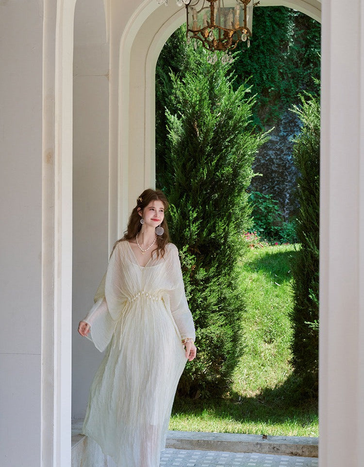 Acetate Dress with Batwing Sleeves and Flared Skirt
