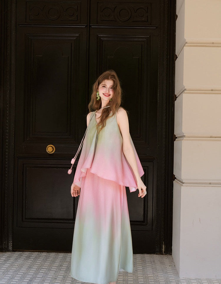 Green Vest and Skirt Set - Elegant Two-Piece Outfit