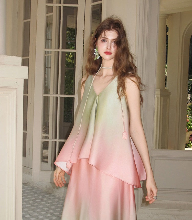 Green Vest and Skirt Set - Elegant Two-Piece Outfit