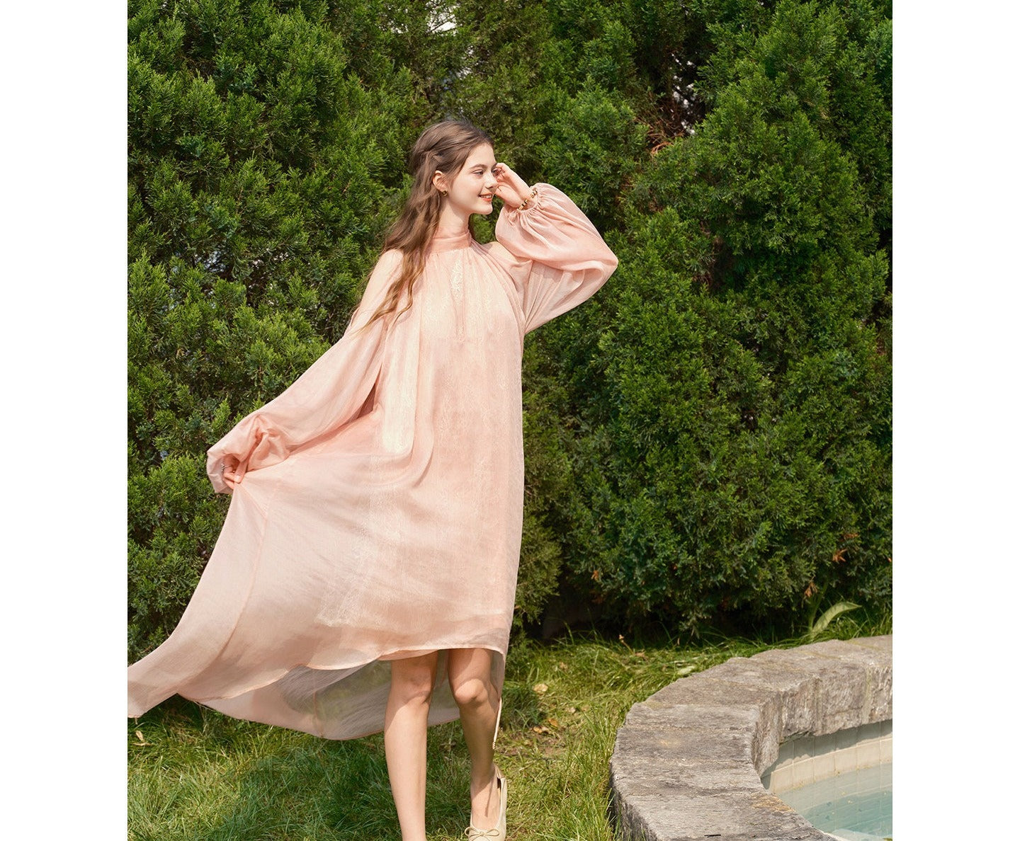 Chiffon Off-Shoulder Dress with Lace Detail
