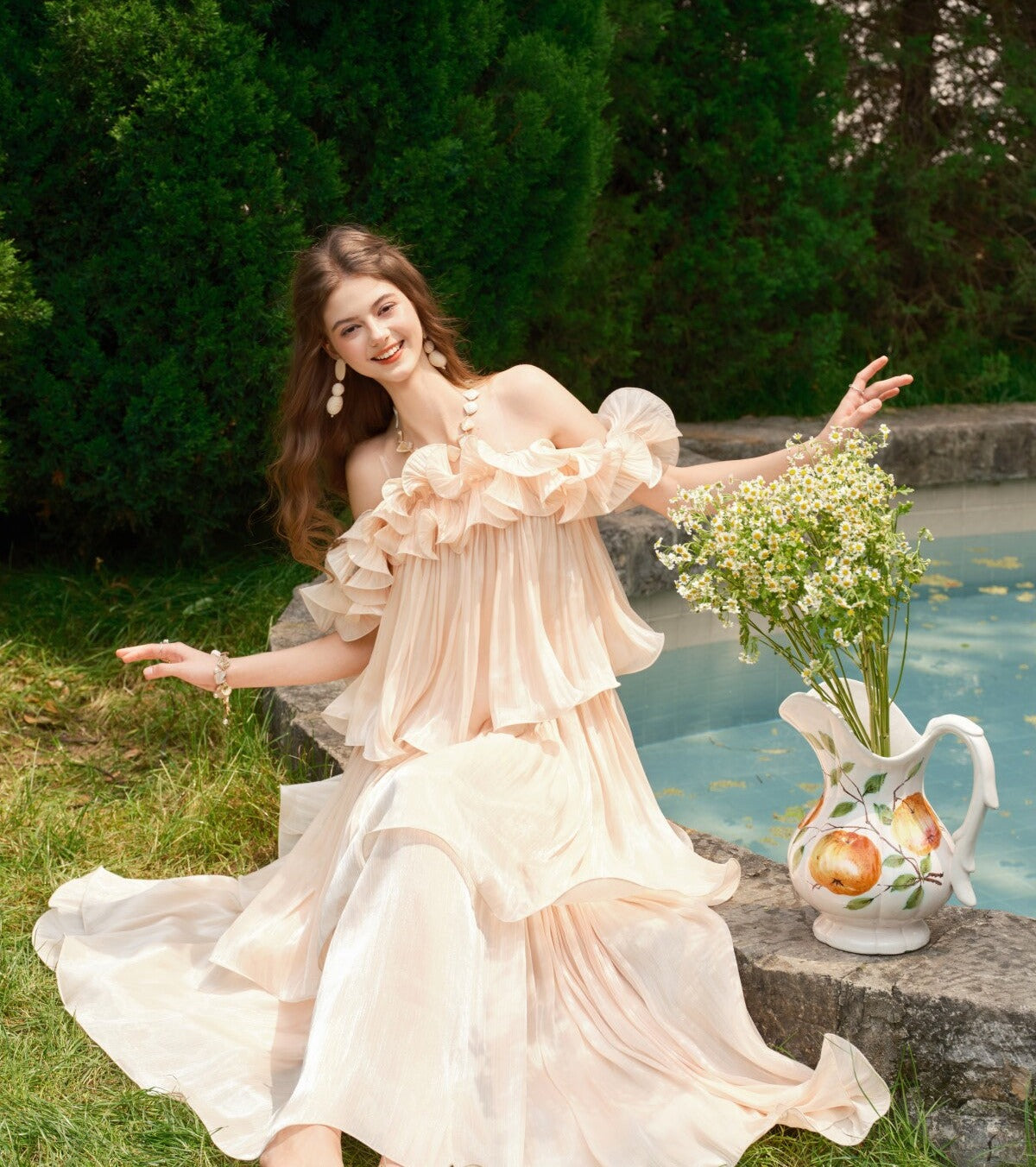 Satin Dress with Ruffled Edges - Mermaid Pink