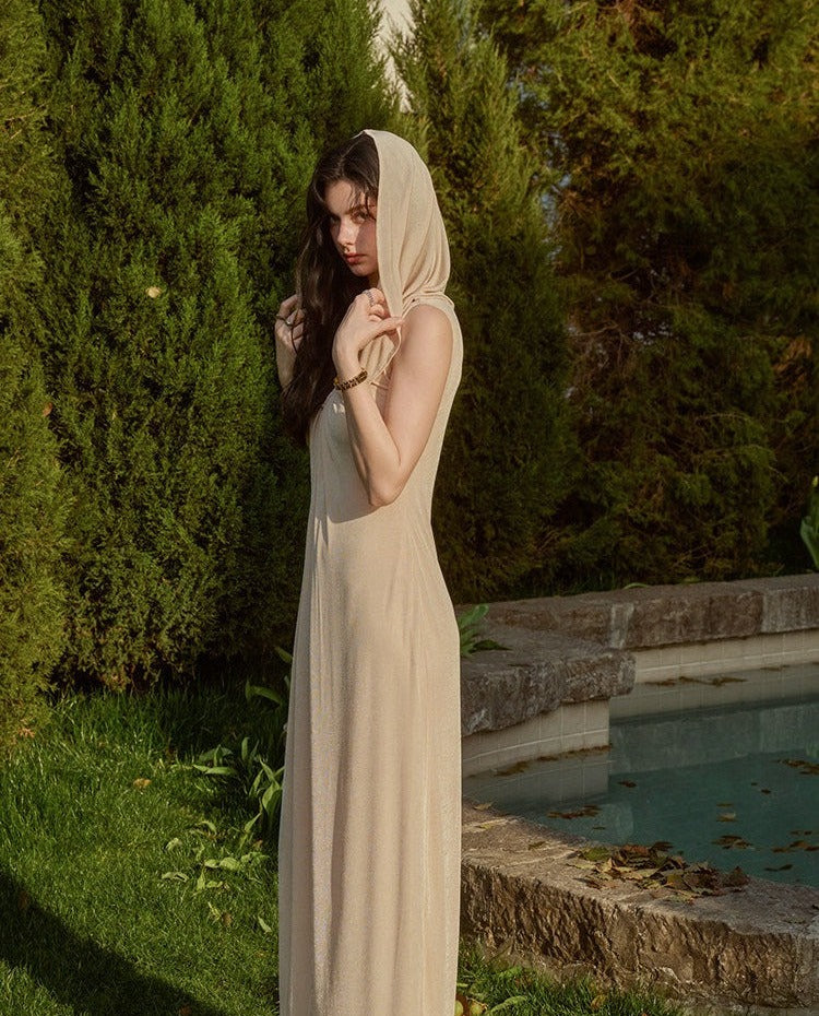 Viscose Dress with Pleats and Pearl Button