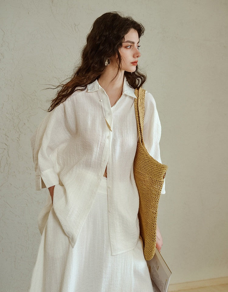 Linen Shirt and Skirt Set - Elegant and Versatile