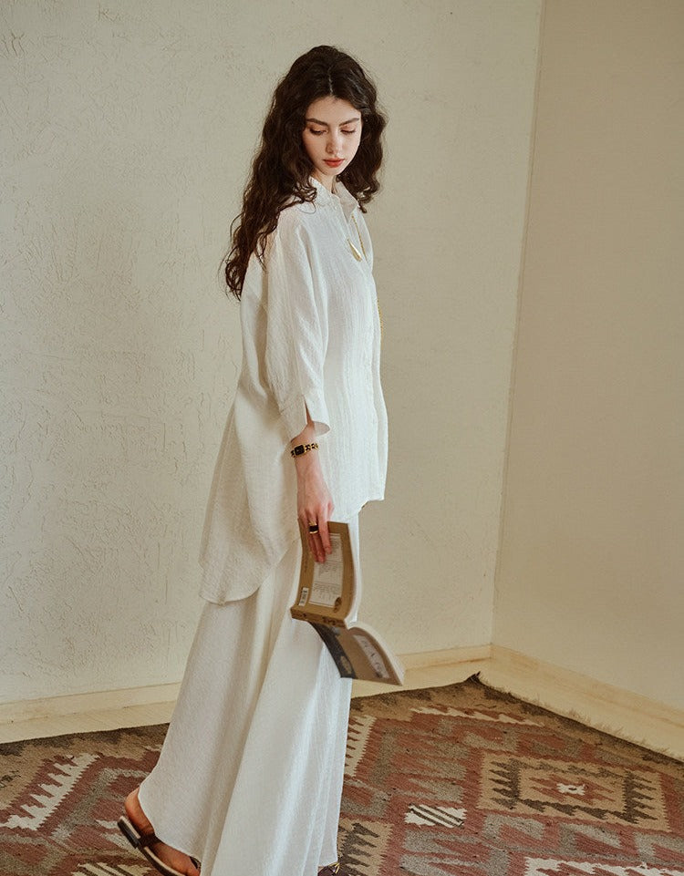 Linen Shirt and Skirt Set - Elegant and Versatile