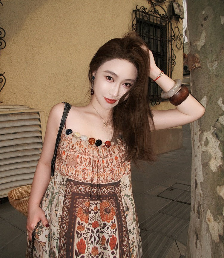 Tencel Linen Dress - Paisley Leaf Pattern