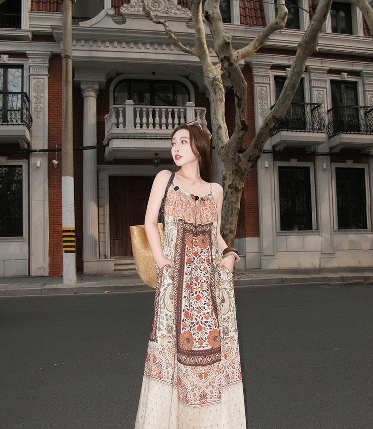 Tencel Linen Dress - Paisley Leaf Pattern