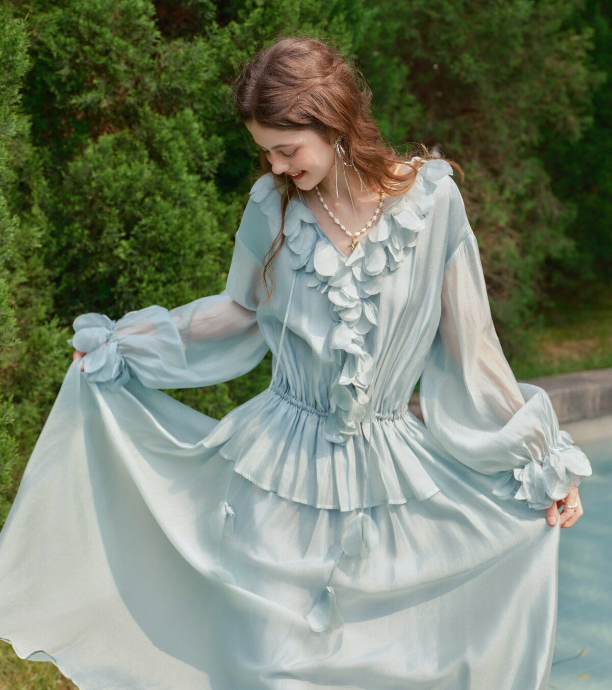 Floral Viscose Dress - Elegant Layered Design