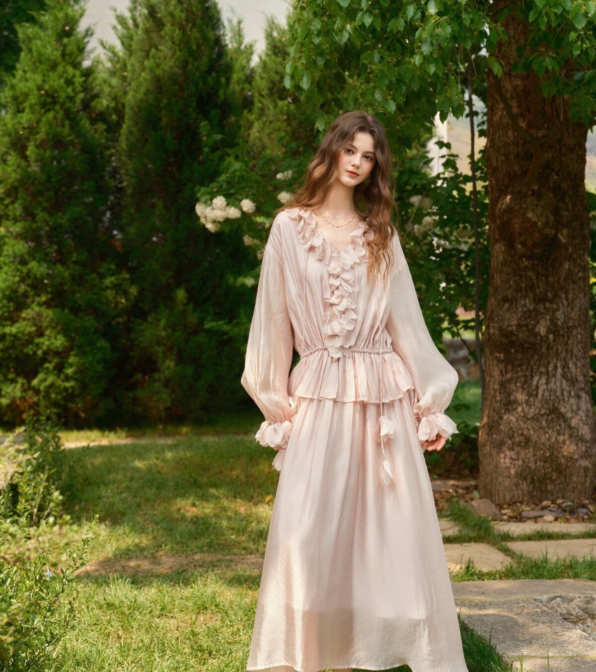 Floral Viscose Dress - Elegant Layered Design