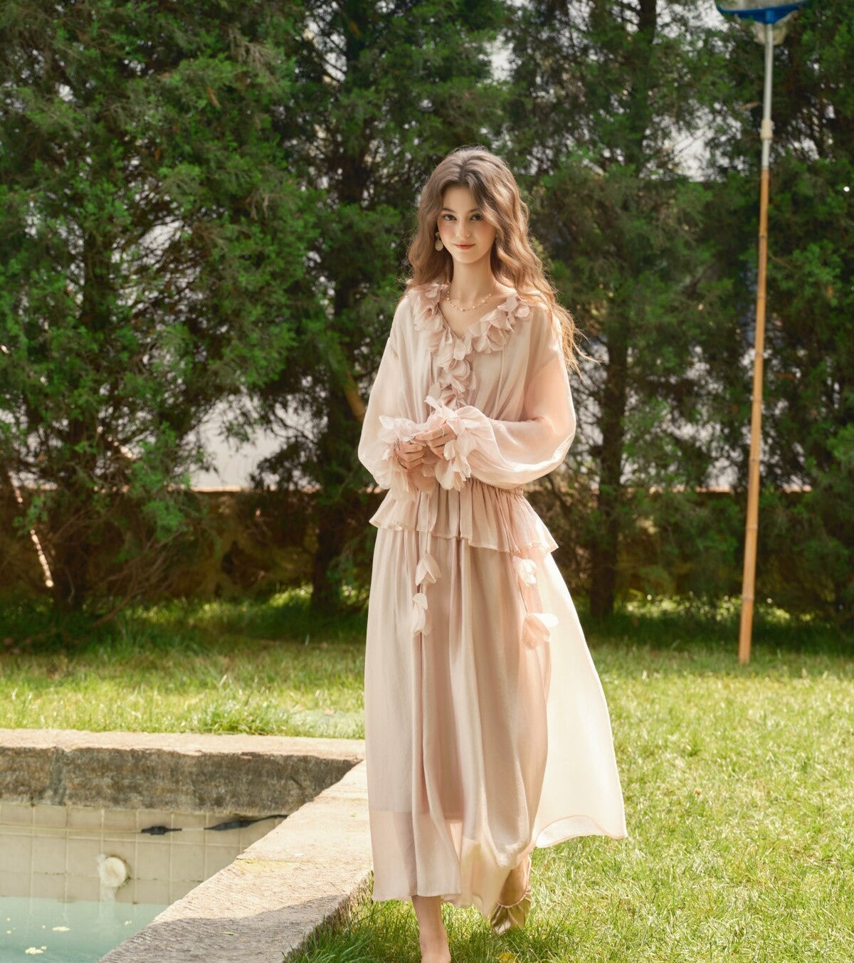 Floral Viscose Dress - Elegant Layered Design
