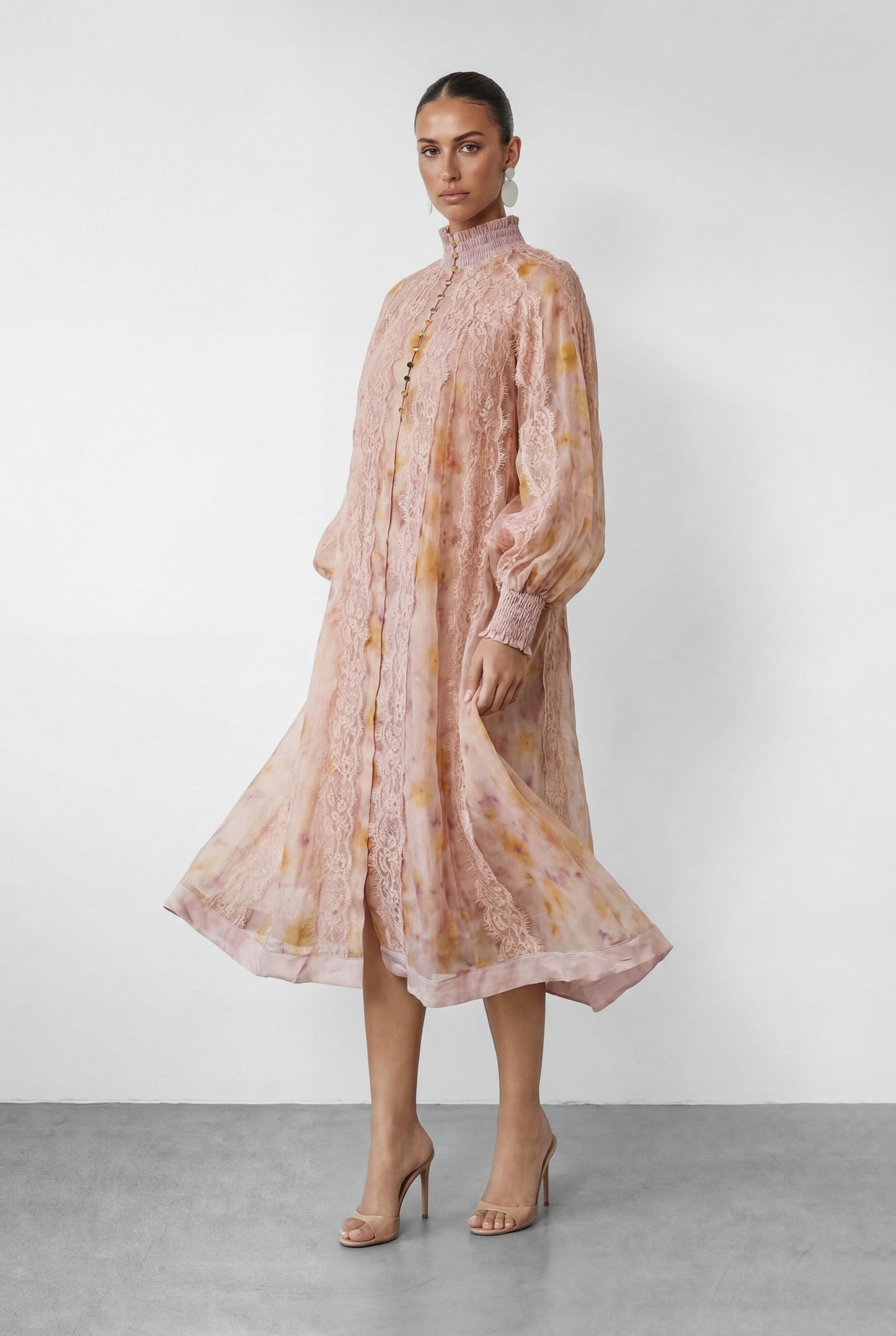 Iris Charming Pink Printed Lace Midi Dress