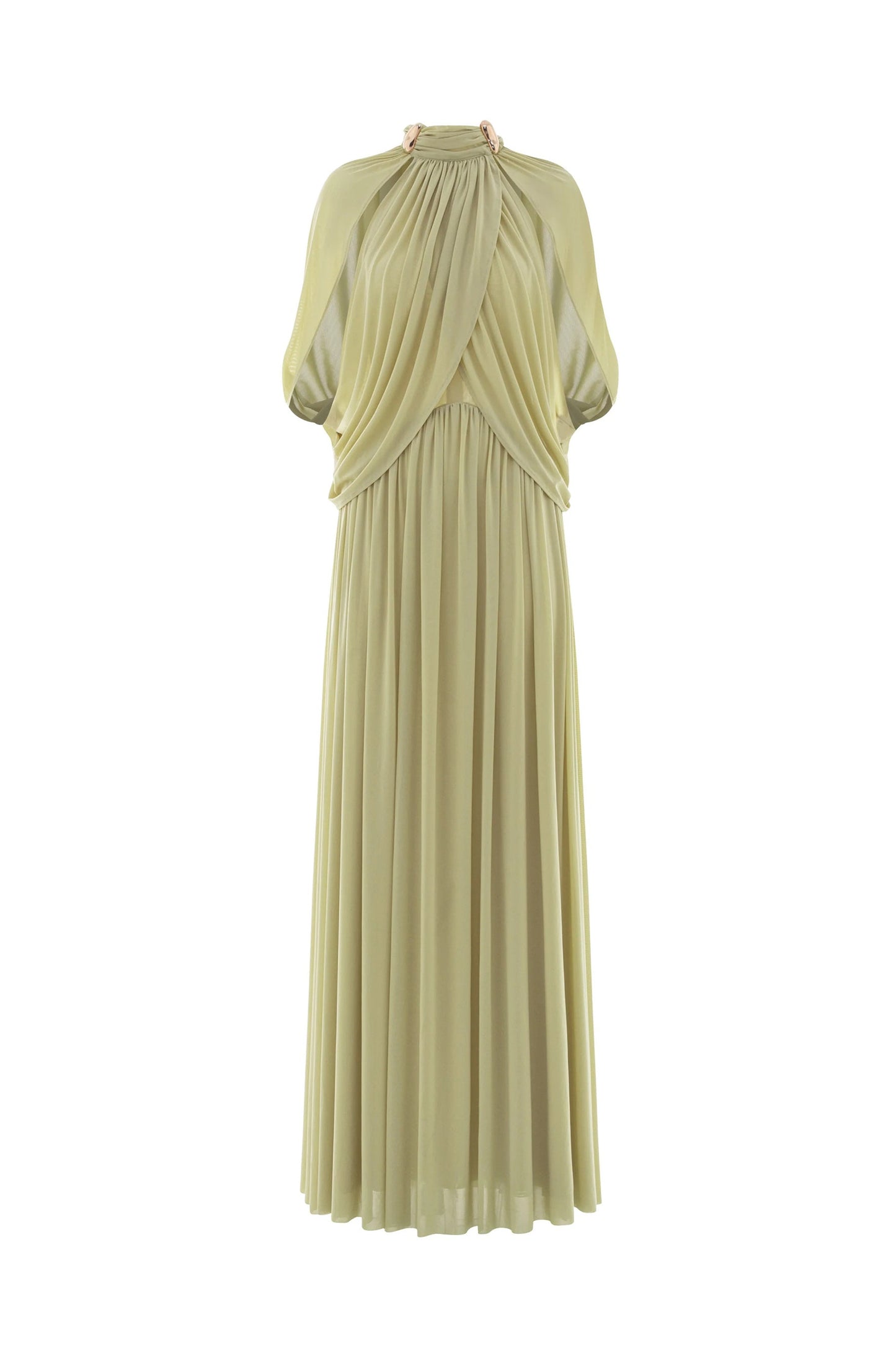 Rowan Green Draped Cape Sleeve Knit Maxi Dress