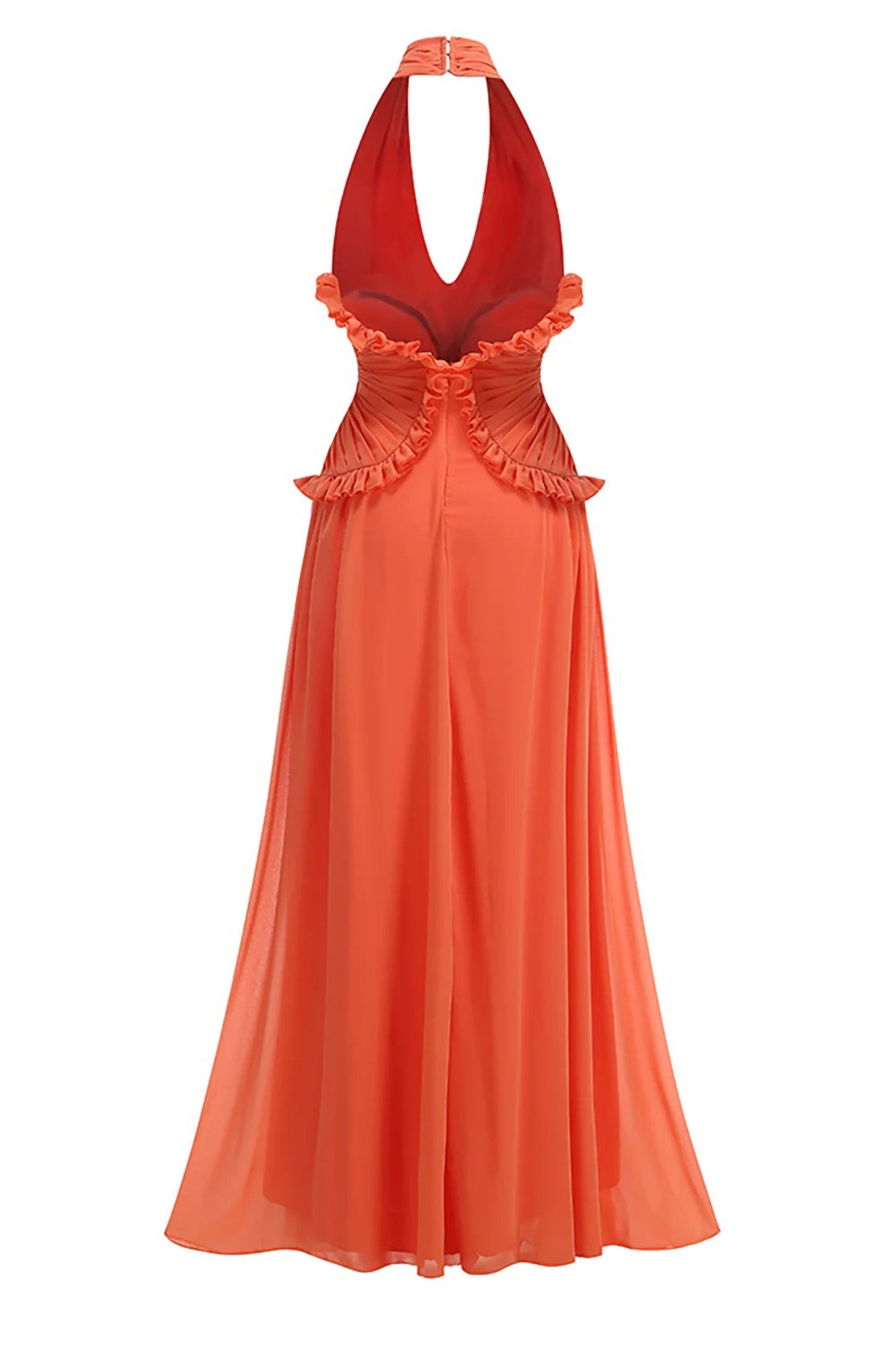 Reese Stunning Halter Neck Ruffle Trim Maxi Dress