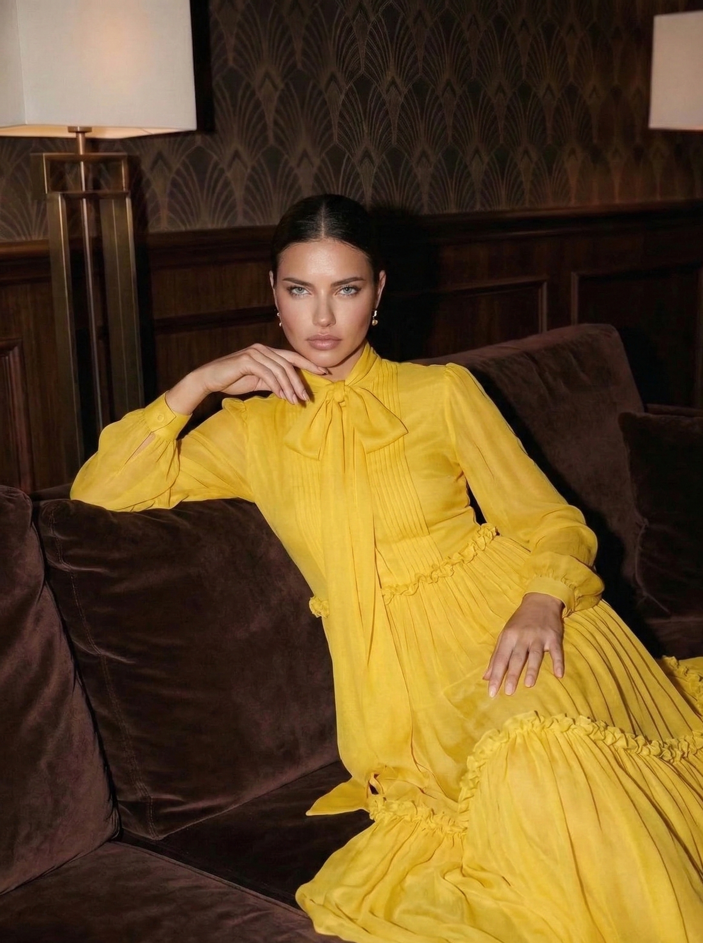 Polyester Yellow Maxi Dress with Ruffle Details