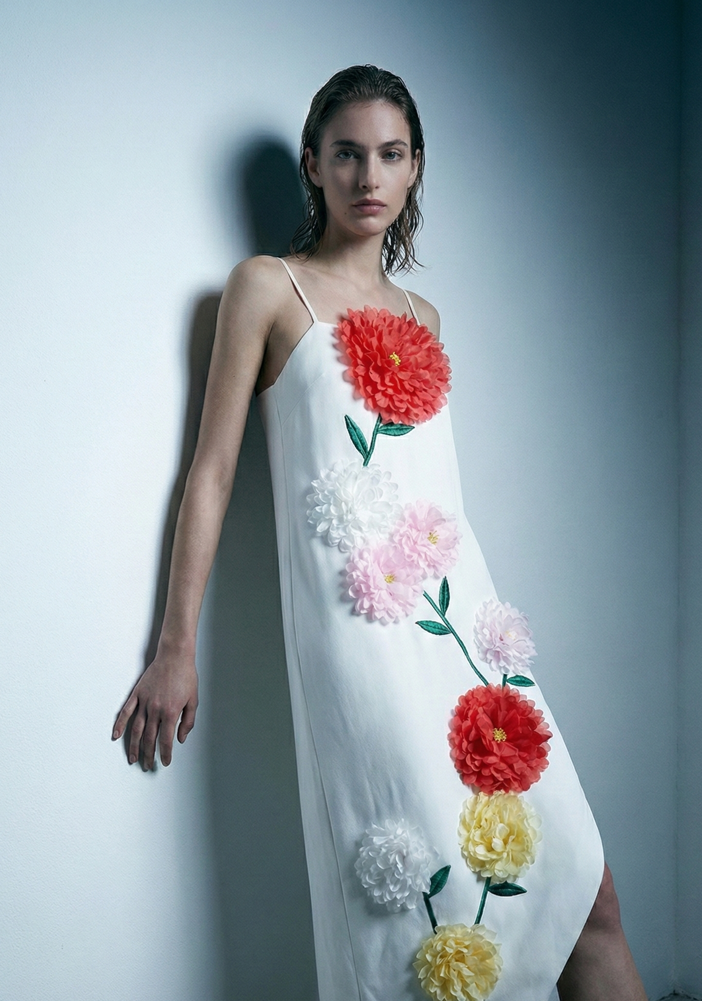 Polyester Floral Patchwork Strap Dress - Sleeveless and Slimming