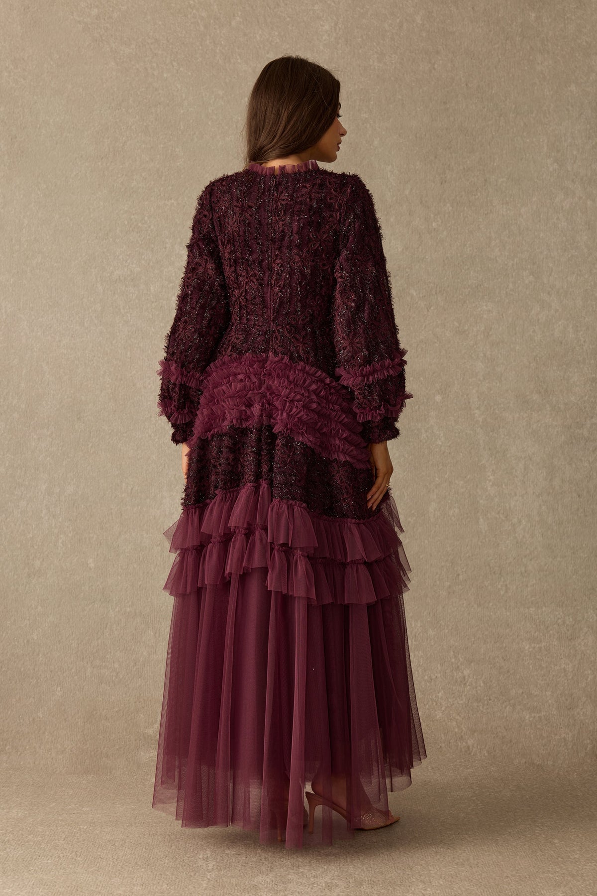 Floral Lace Tulle Tiered Wedding Guest Maxi Dress
