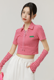 Striped Knitted Lace-up Short-Sleeve Top
