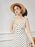 French Vintage Polka Dot Square Neck Dress