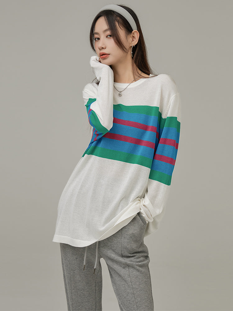 Contrast Stripe Thin Knit Top