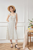 French Vintage Polka Dot Square Neck Dress