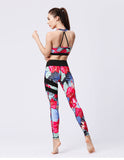 Flower Red Print Quick Dry Yoga Suit