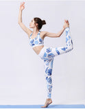 Leaf Blue Print Quick Dry Yoga Suit